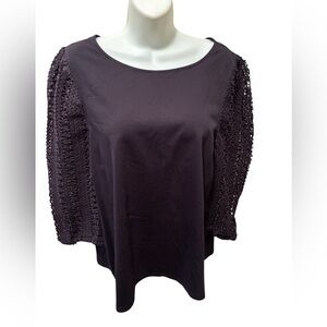 Soft Surroundings Scoop Neck Top Crochet Balloon 3/4 Sleeve Sz 2X Black  Stretch
